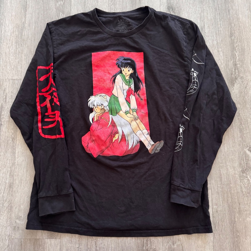 Inuyasha Kagome Anime Long Sleeve Shirt Black Graphic Tee Mens XL 2008